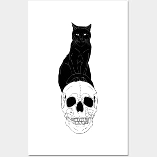 Halloween Design - Cat with Skull & Jaw Posters and Art